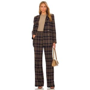 Veronica Beard Tuli Pant Ink Camel 8 Blue Tan Plaid Chic Academia Wool Trouser